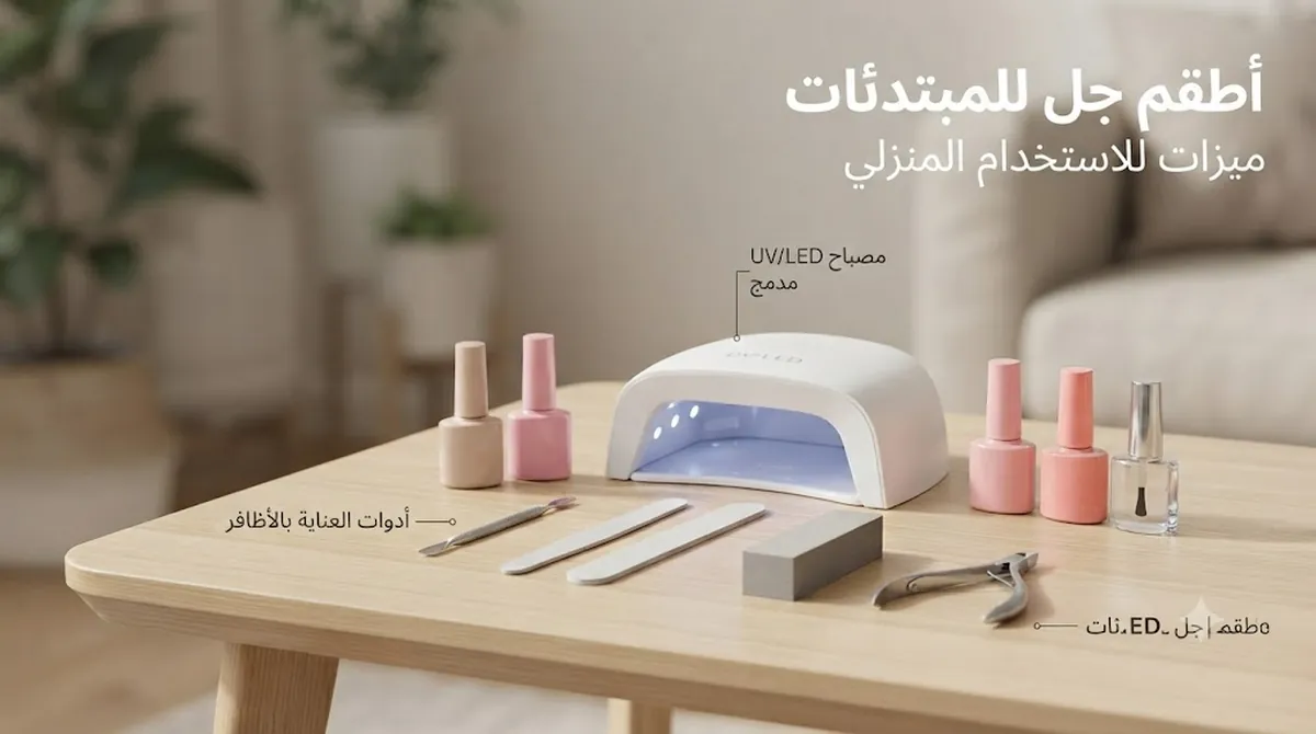 طقم أظافر جل مناسب للمبتدئات مع أدوات بسيطة وطلاء جل ومصباح تجفيف صغير