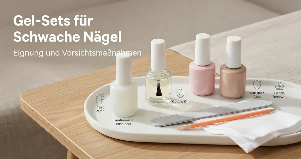 Schonendes Gel-Nagel-Set mit Nagelhautöl, Nagelhärter, weicher Feile und Gel-Nagellack