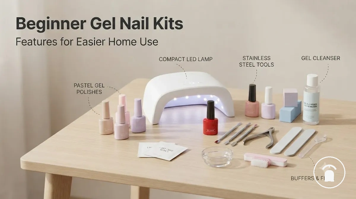 Beginner-friendly gel nail kit with simple tools, gel polish, and a compact curing lamp