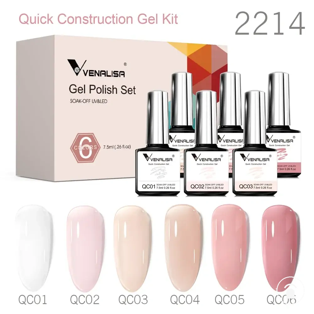 Six-piece construction gel kit with jelly color gel for reinforcing natural nails