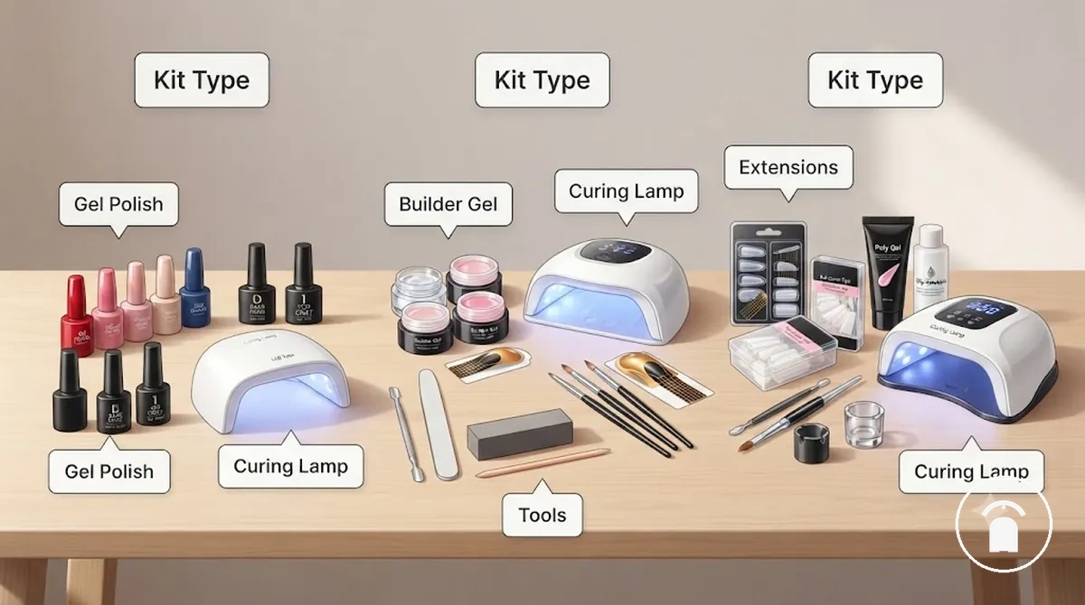 gel polish, builder gel, and extension-oriented kits shown with relevant gel nail kit items
