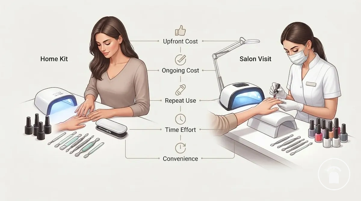 Comparison of home gel nail kit cost, convenience, repeat use, and salon appointment value