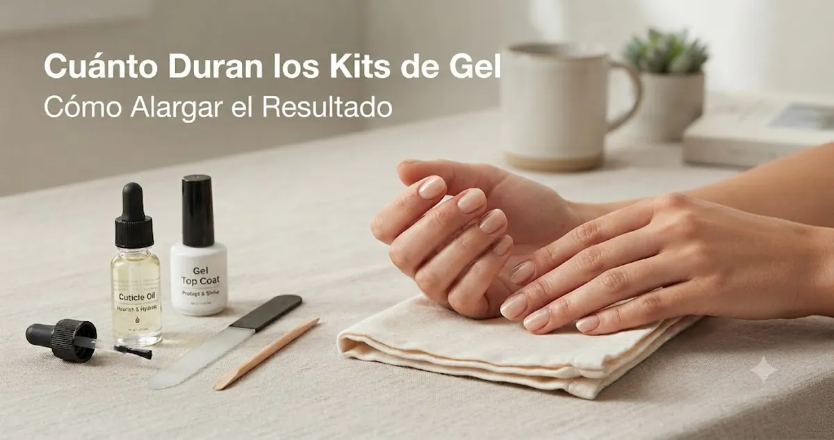 Manicura de gel duradera con aceite de cutículas, top coat y herramientas de kit de uñas de gel cerca