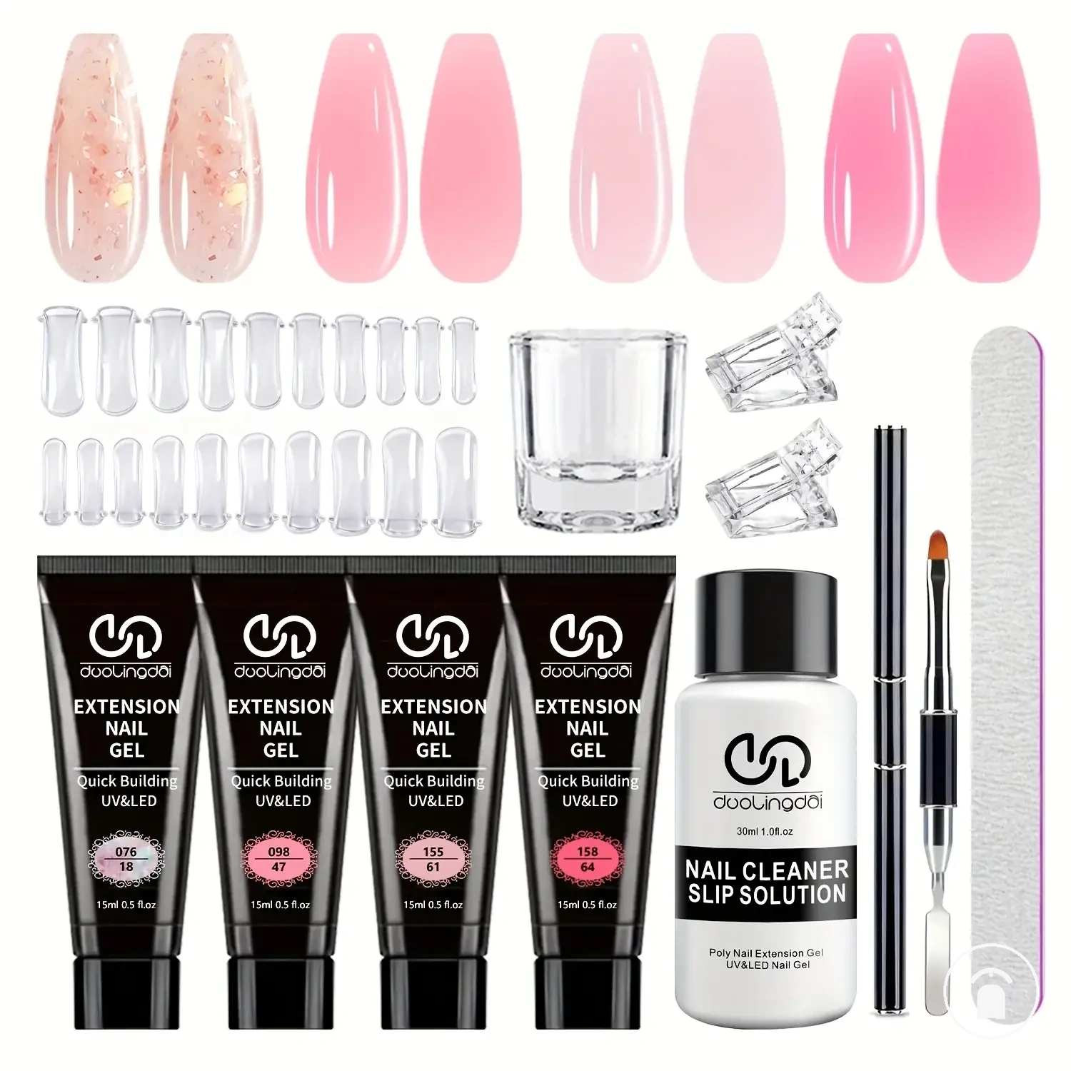 Kit inicial de polygel de cuatro colores con tonos naturales transparentes y nude para uñas DIY