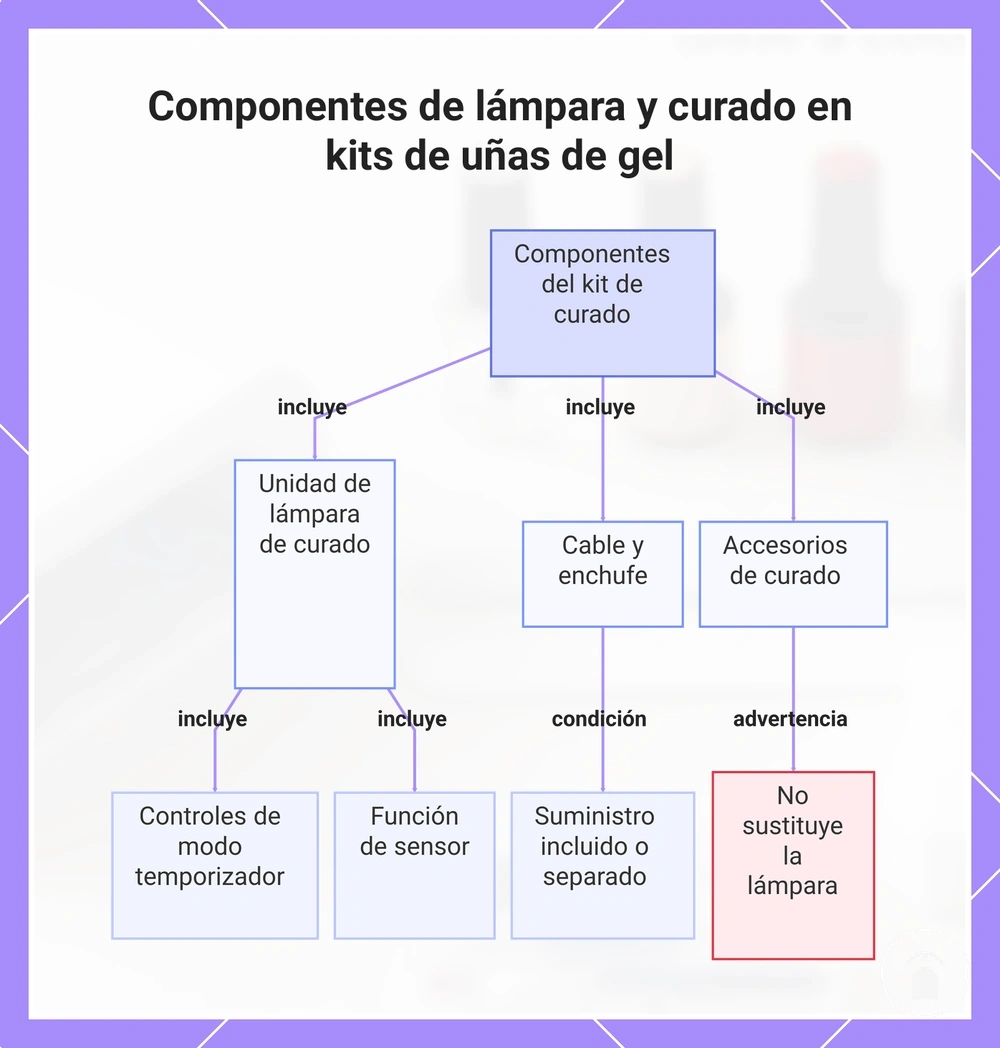 Componentes de lámpara y curado en kits de uñas de gel
