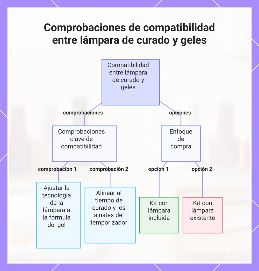 Comprobaciones de compatibilidad entre lámpara de curado y geles