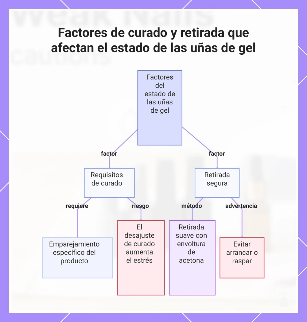 Factores de curado y retirada que afectan el estado de las uñas de gel