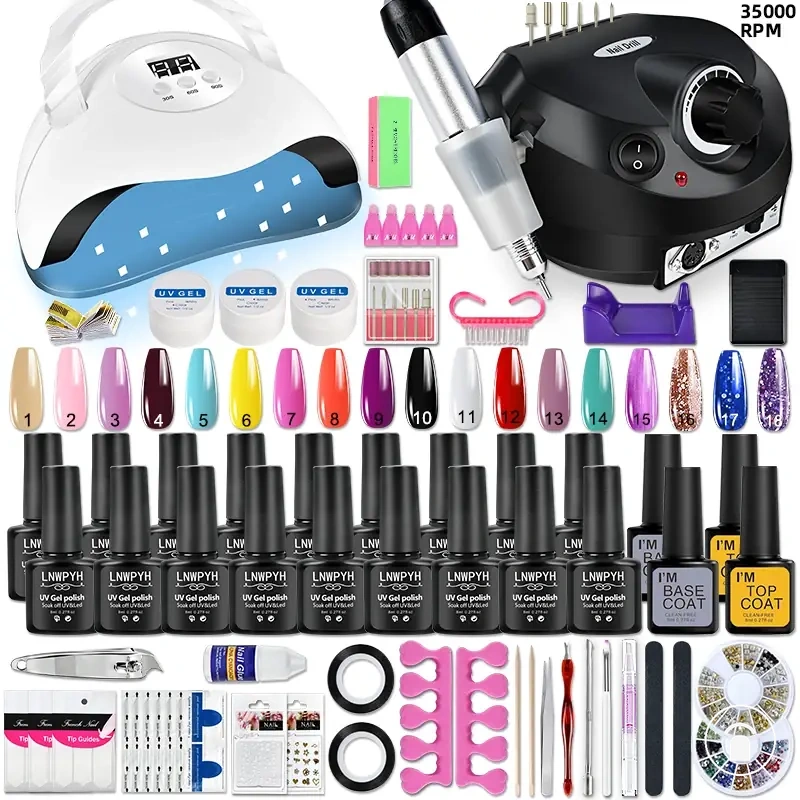 Kit vernis gel UV 18 couleurs avec lampe à ongles, outils de manucure et ponceuse électrique