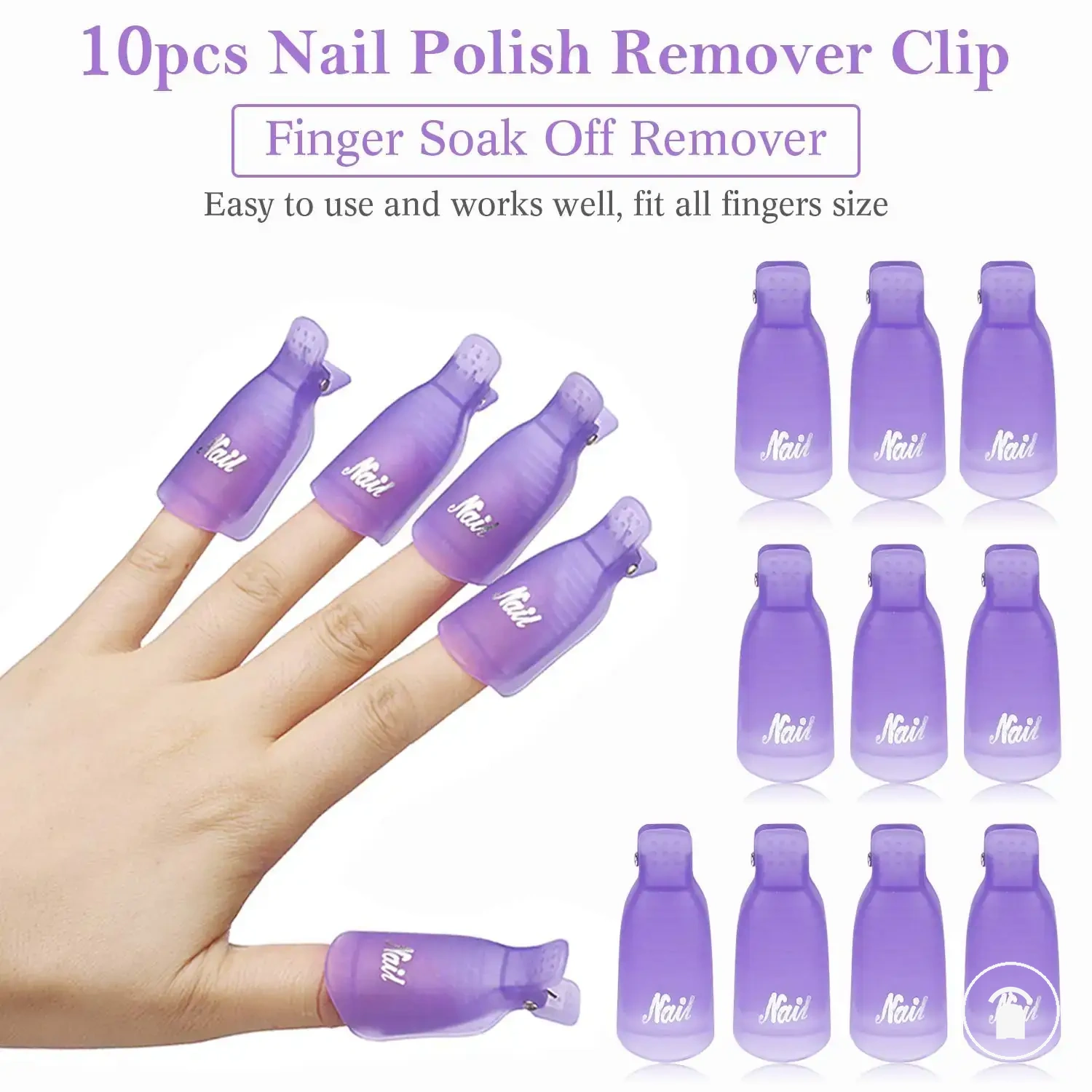 Clips soak-off en plastique pour maintenir les enveloppes dissolvantes pendant le retrait du vernis gel