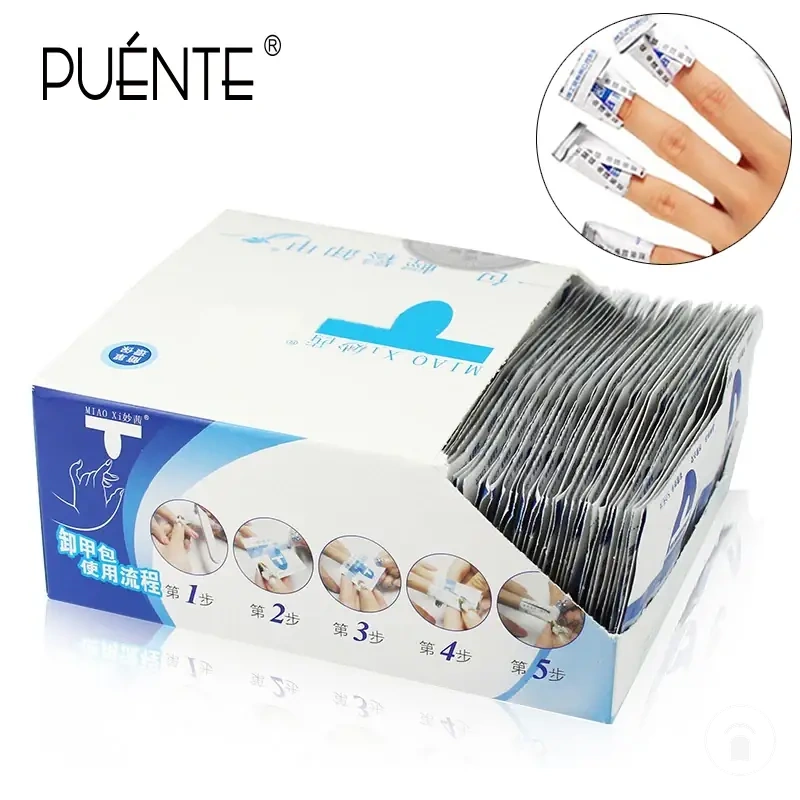 Boîte de lingettes humides dissolvantes pour vernis gel et enveloppes en aluminium pour retrait en une étape