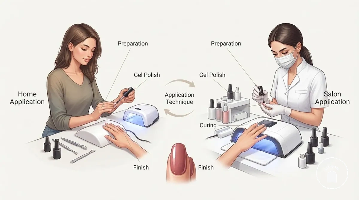 Comparaison du processus d’application des ongles en gel à la maison et de la finition d’une manucure en gel en institut