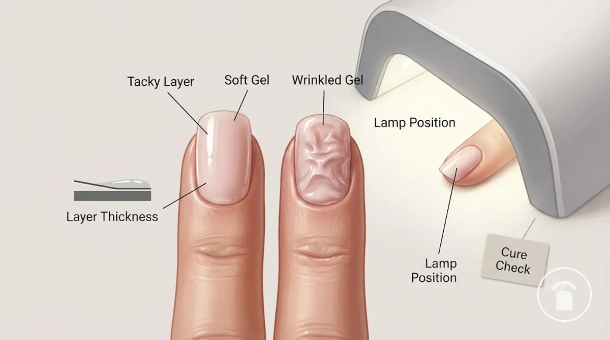 Vernis en gel restant collant après catalysation sous une lampe à ongles