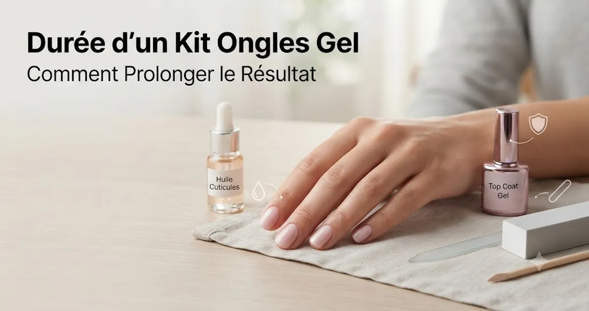 Manucure gel longue tenue avec huile pour cuticules, top coat et outils de kit d’ongles en gel à proximité