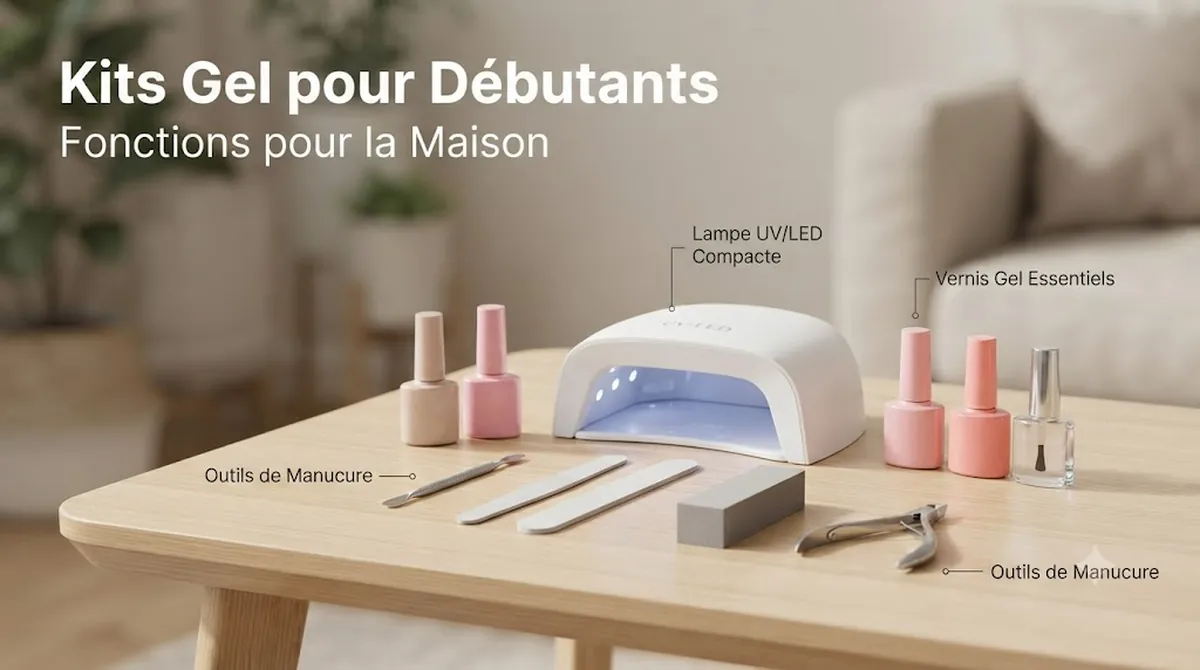 Kit d’ongles en gel adapté aux débutants avec outils simples, vernis gel et lampe de catalysation compacte
