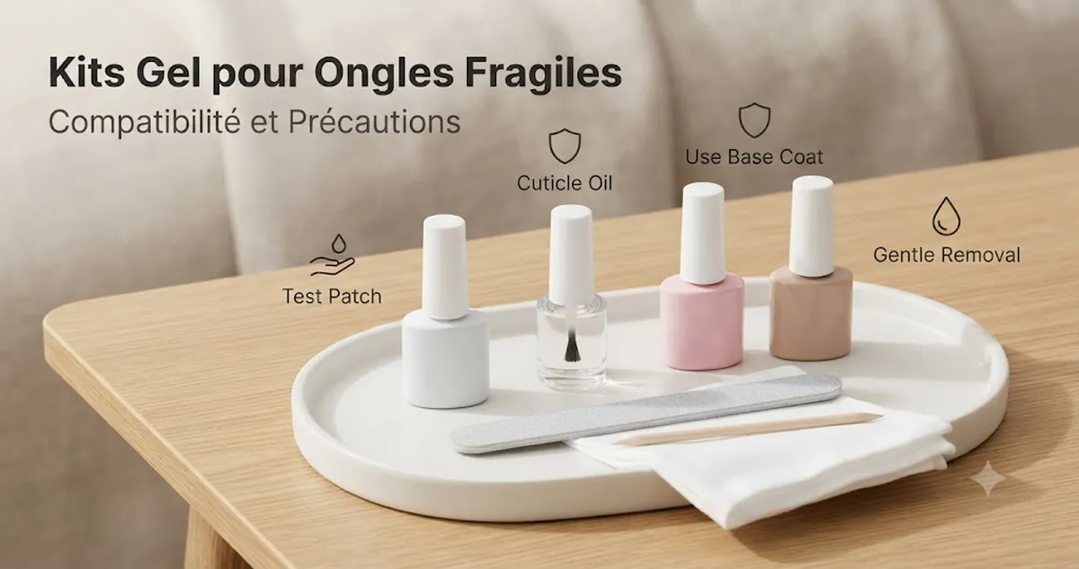 Kit doux pour ongles en gel avec huile pour cuticules, durcisseur, lime souple et vernis gel