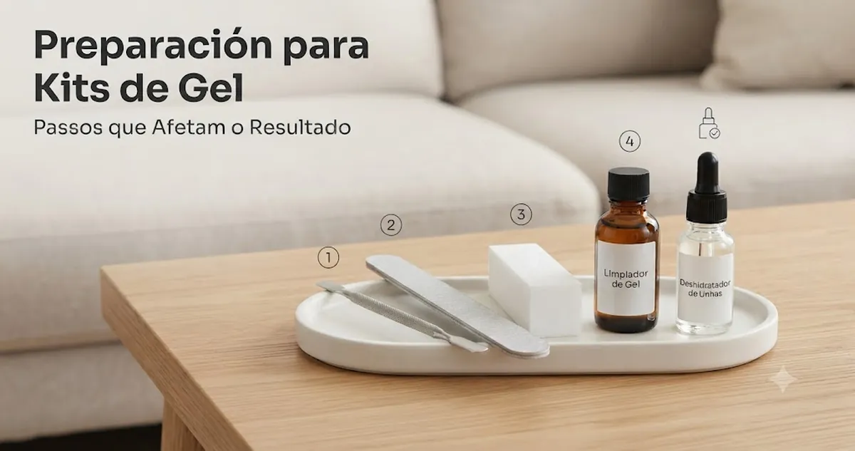 Ferramentas de preparação para kits de unhas em gel, com bloco polidor, lixa, limpador, desidratador e empurrador de cutícula