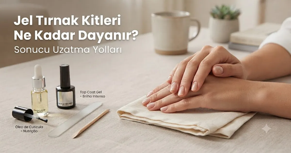 Kütikül yağı, üst kat ve yakındaki jel tırnak kiti araçlarıyla kalıcı jel manikür