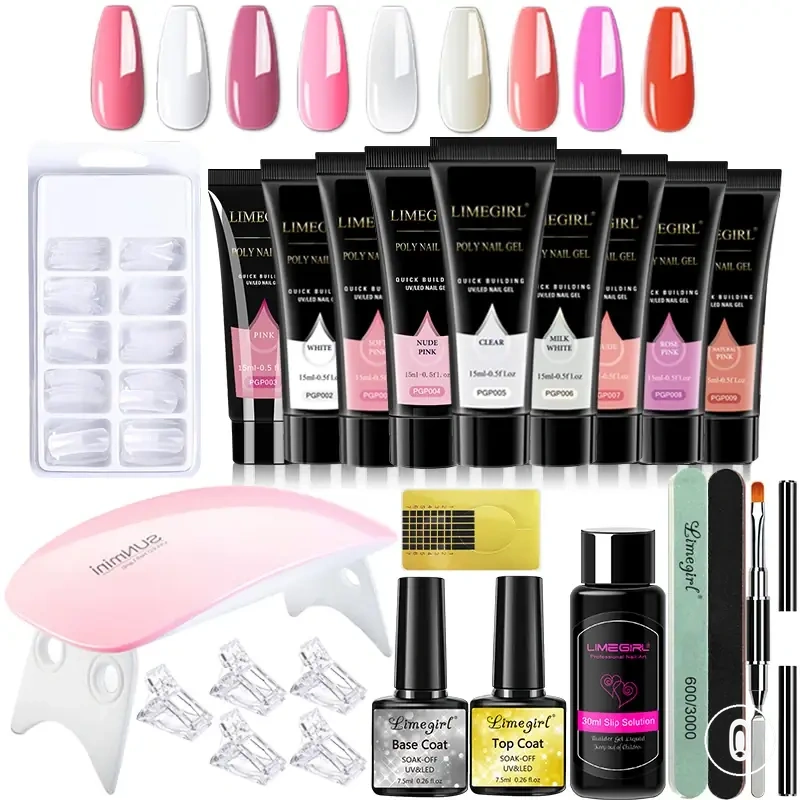 Nagelverlängerungs-Gel-Set mit LED-Lampe, Fingerverlängerungsform und Manikürewerkzeugen
