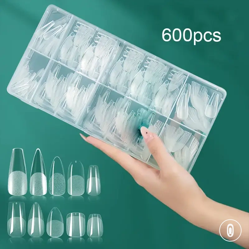 Set de tips de uñas de gel suave con cobertura completa en varias formas