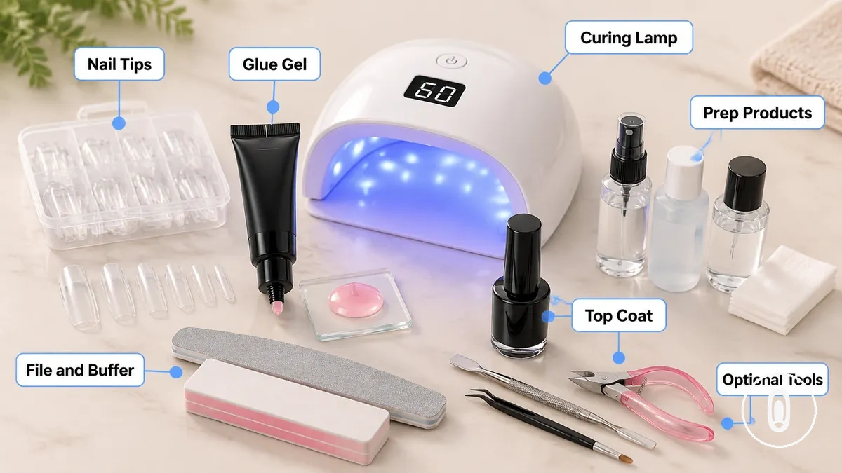 Kit completo de extensiones de uñas de gel con puntas, lámpara de curado, productos de gel y herramientas de preparación