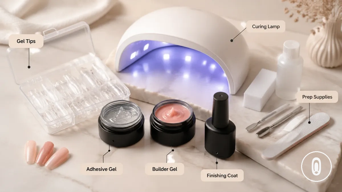 Kit de extensiones de uñas de gel en casa con puntas de gel, productos de gel, suministros de preparación y lámpara de curado