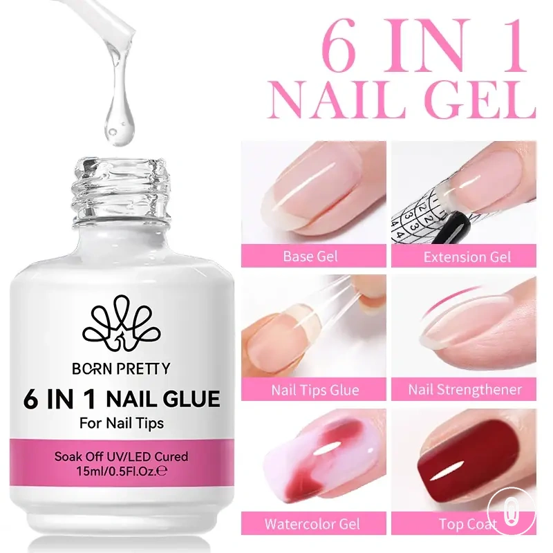 Gel colle six en un pour capsules d’ongles postiches et extensions en gel UV