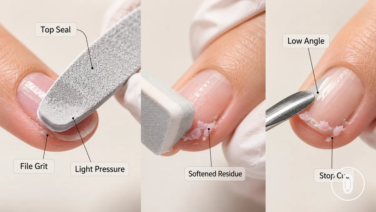 Lime à ongles, polissoir et pousse-cuticules pour le retrait des extensions en gel