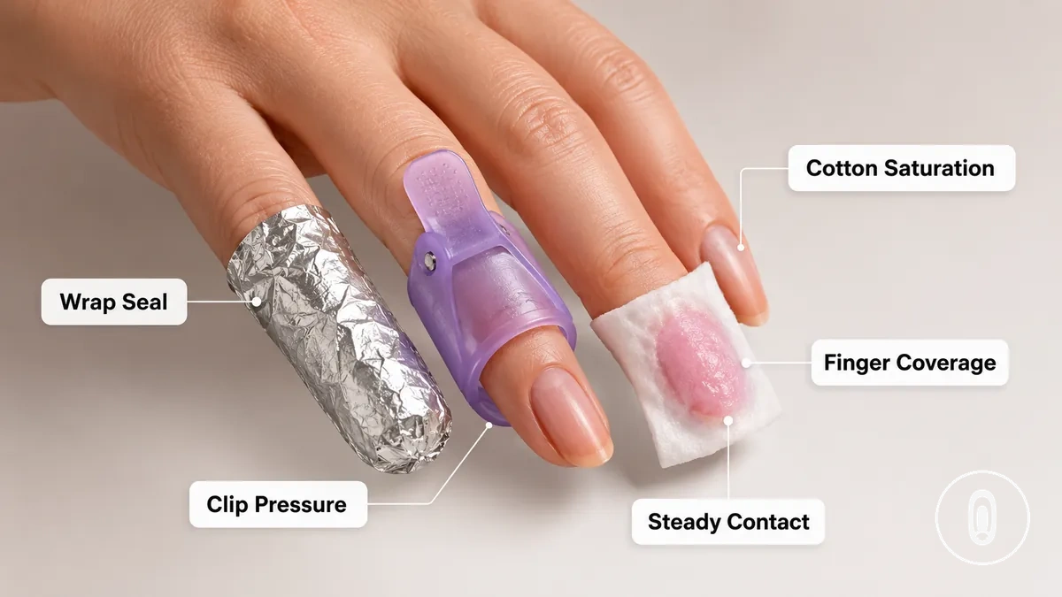 Wraps de dissolvant, clips de trempage et tampons de coton utilisés pour le trempage du gel