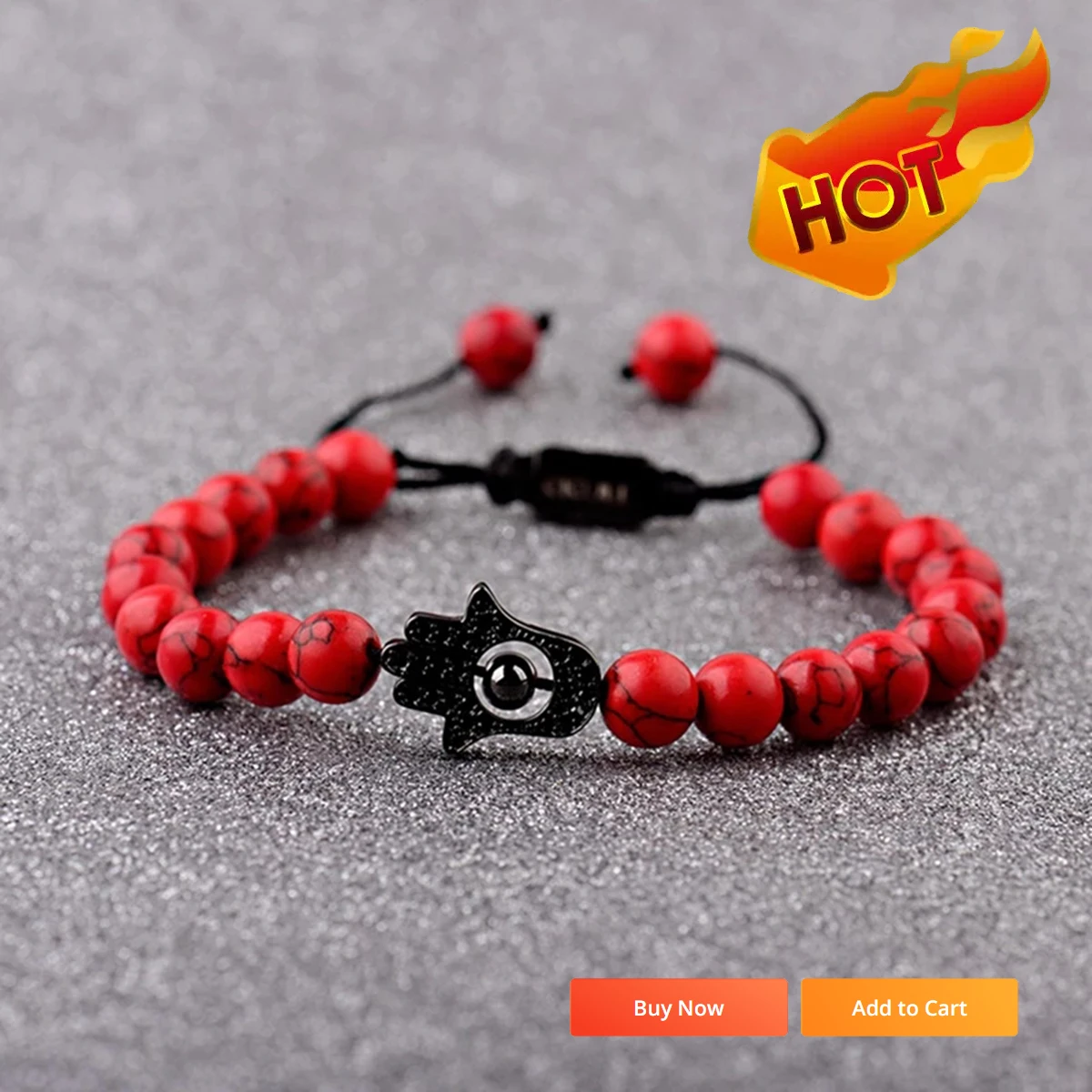 Bracelet Hommes rouge naturel mat pierre réglable