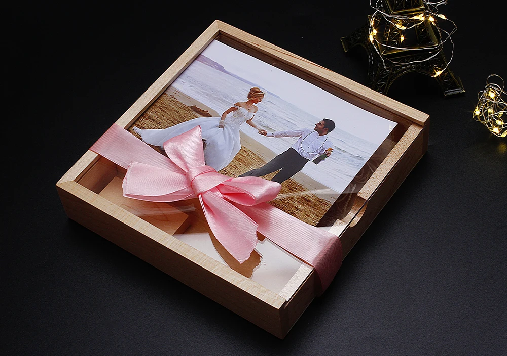 Album photo en érable avec clé USB et boîte