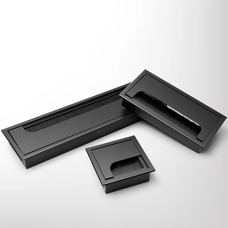 Boîte de filetage de table en alliage d'aluminium avec brosse, boîte de filetage de câble, couvercle de trou d'œillet de câble, port de sortie, 80mm