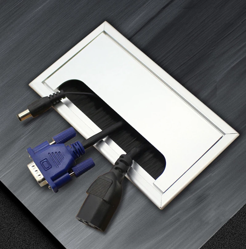 Boîte de filetage de table en alliage d'aluminium avec brosse, boîte de filetage de câble, couvercle de trou d'œillet de câble, port de sortie, 80mm