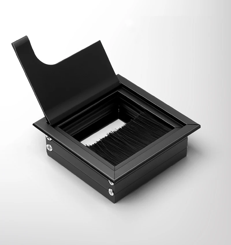 Boîte de filetage de table en alliage d'aluminium avec brosse, boîte de filetage de câble, couvercle de trou d'œillet de câble, port de sortie, 80mm