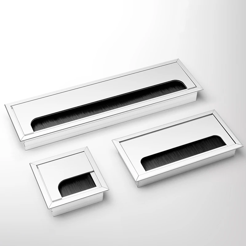 Boîte de filetage de table en alliage d'aluminium avec brosse, boîte de filetage de câble, couvercle de trou d'œillet de câble, port de sortie, 80mm