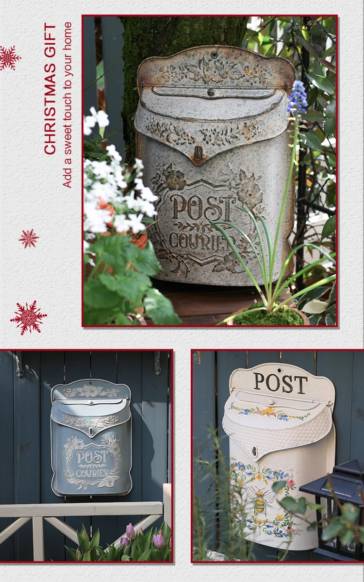 Boîte aux lettres extérieure de jardin Style rétro boîte aux lettres poteau mural en métal