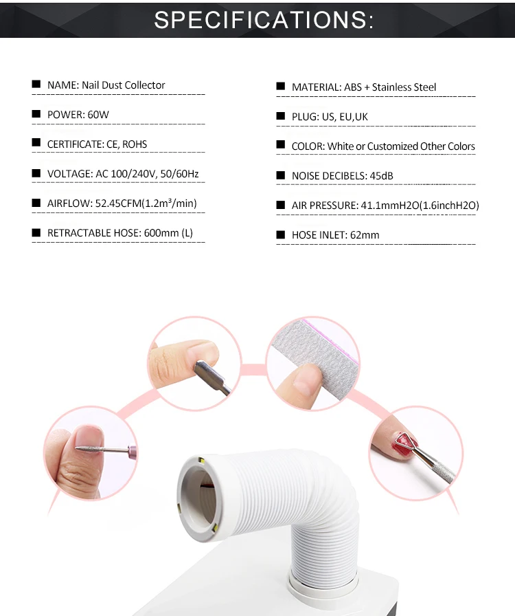 2018 New Vacuum MJ1001 60w Nail Dust Collector for nail art vacuum cleaner